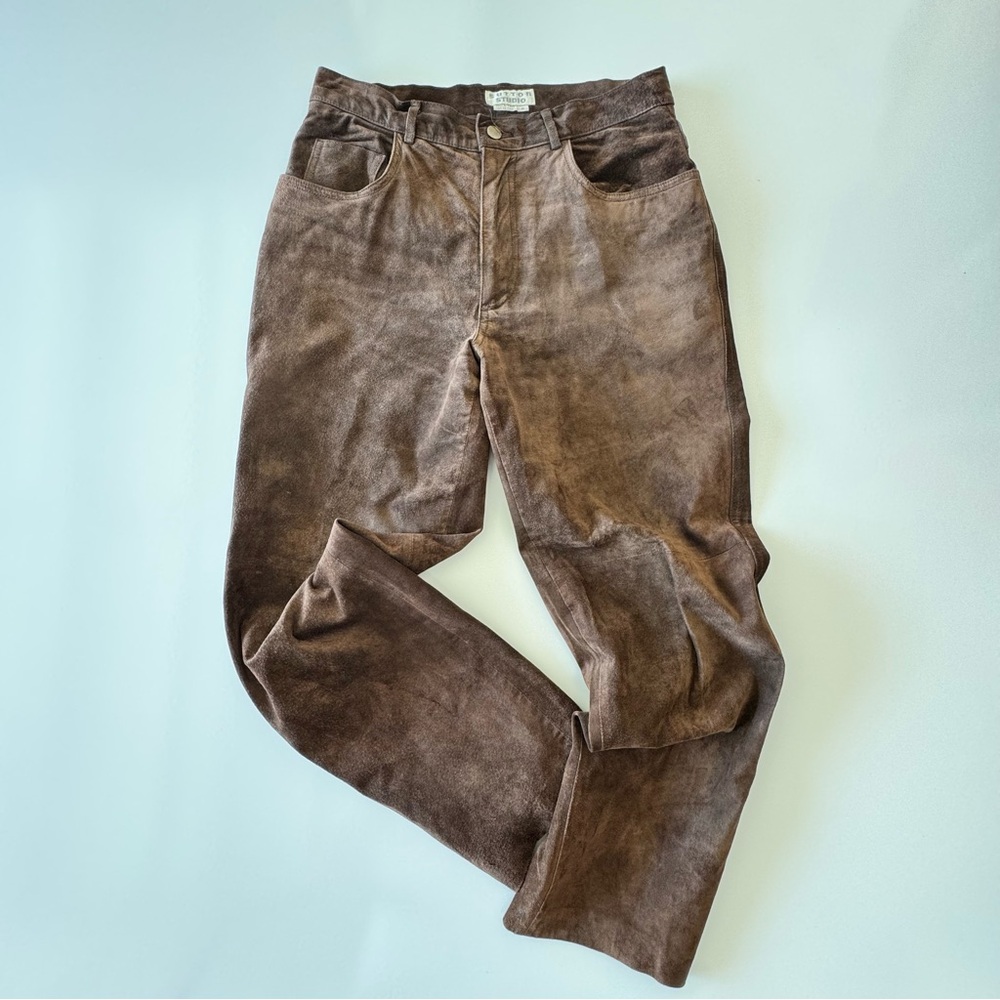 Brown Suede High Waist Pants 5 Pocket Jeans VINTAGE Womens Size 8